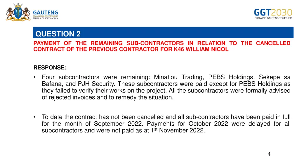 question 2 payment of the remaining