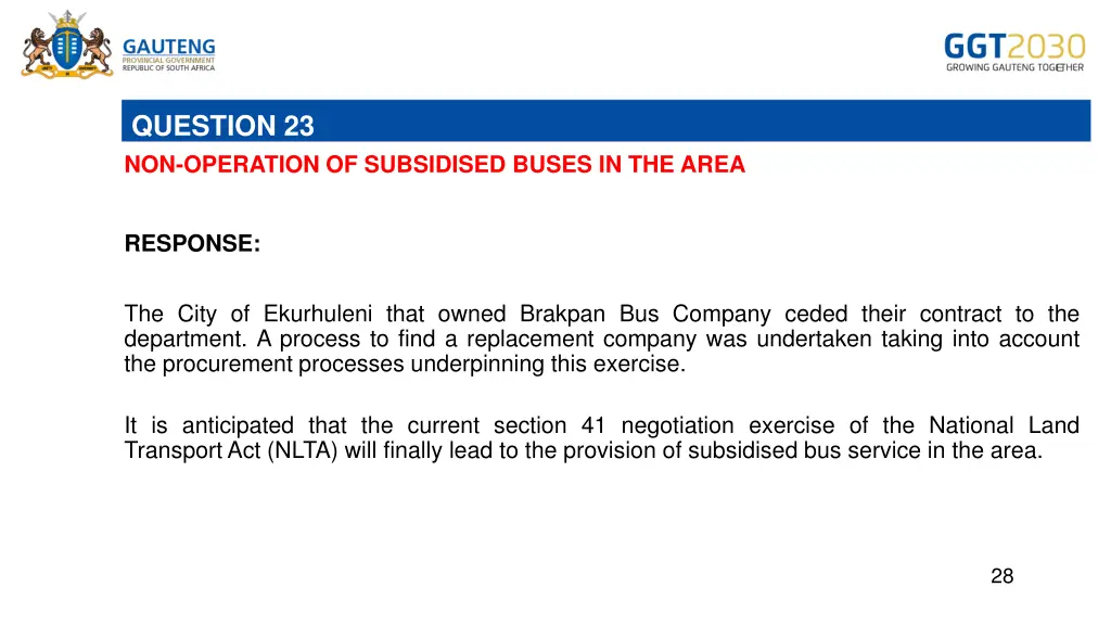 question 23 non operation of subsidised buses