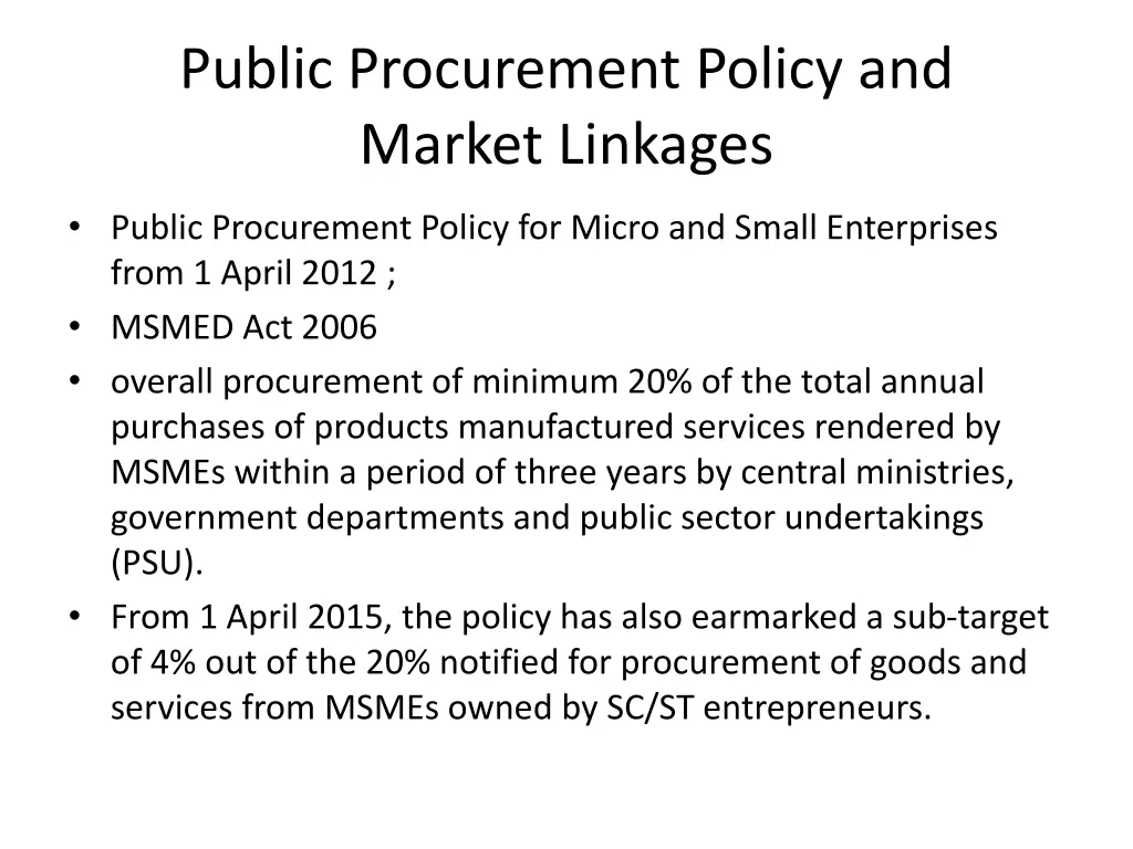 public procurement policy and market linkages