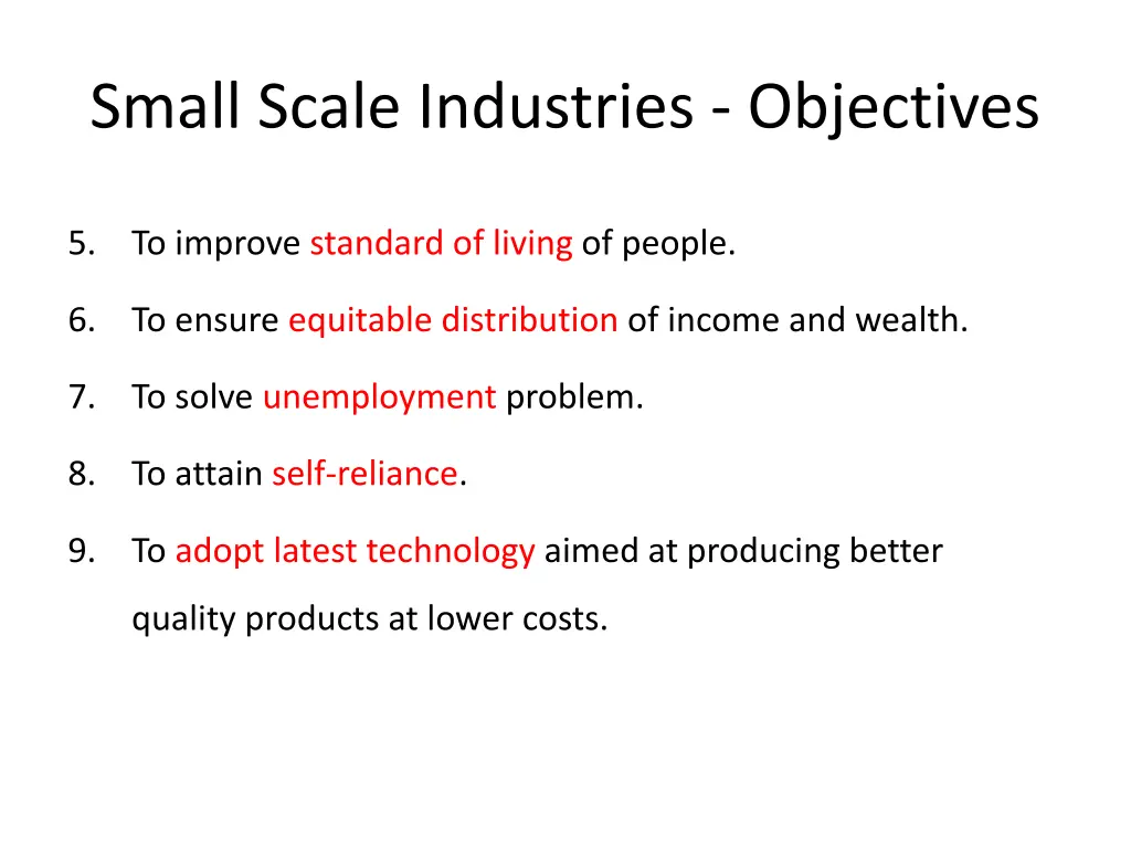 small scale industries objectives 1