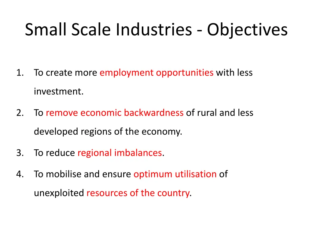 small scale industries objectives
