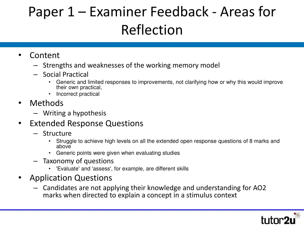 paper 1 examiner feedback areas for reflection