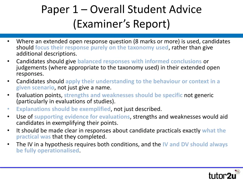 paper 1 overall student advice examiner s report