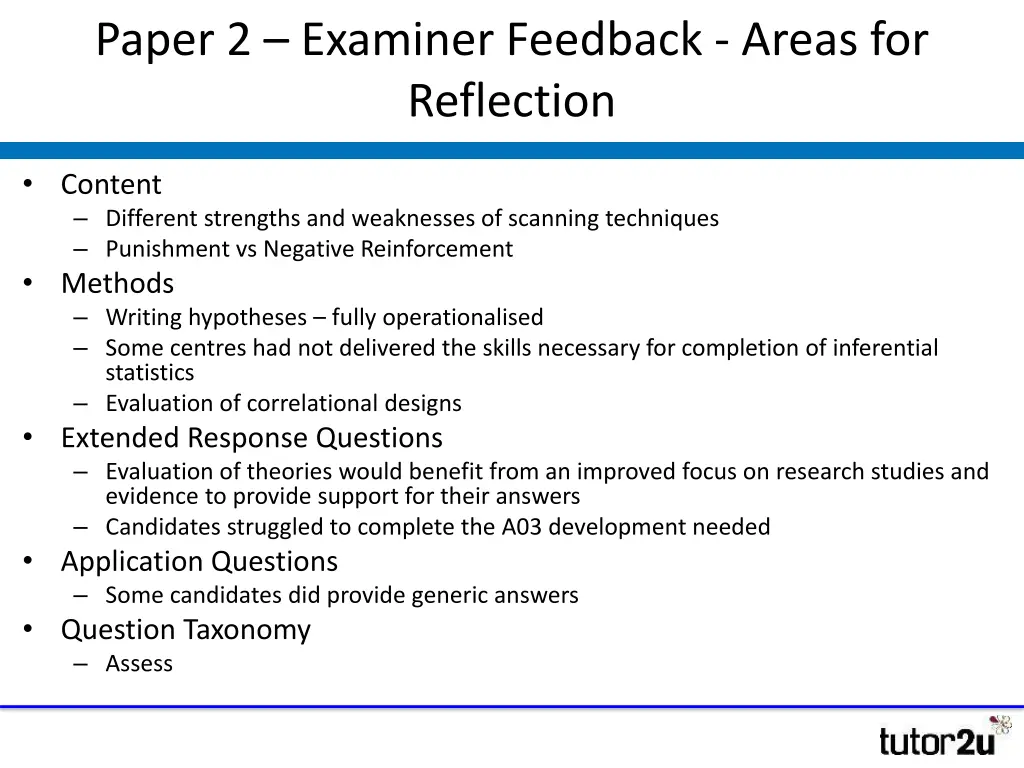 paper 2 examiner feedback areas for reflection