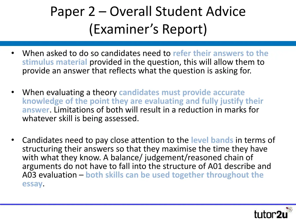 paper 2 overall student advice examiner s report