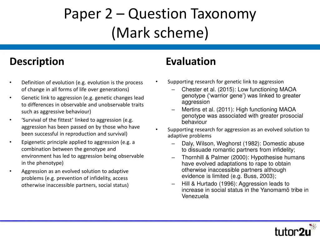 paper 2 question taxonomy mark scheme
