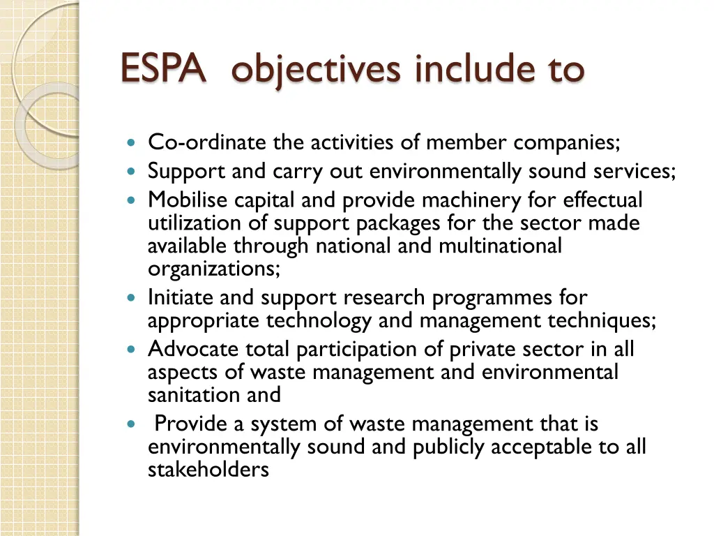 espa objectives include to