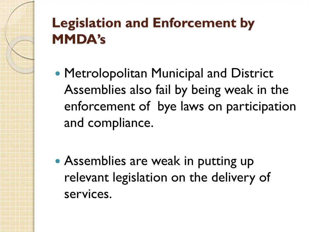 legislation and enforcement by mmda s