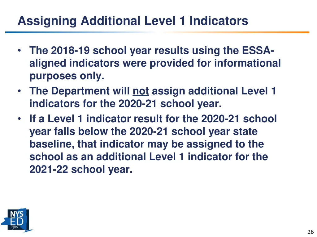 assigning additional level 1 indicators