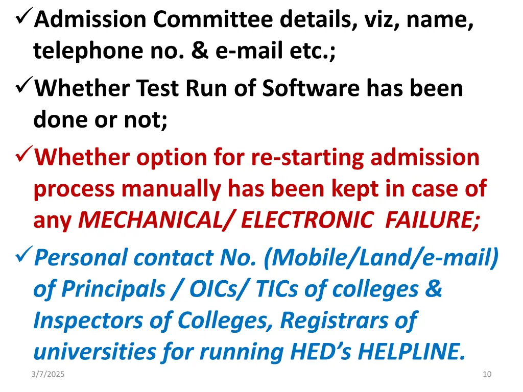 admission committee details viz name telephone