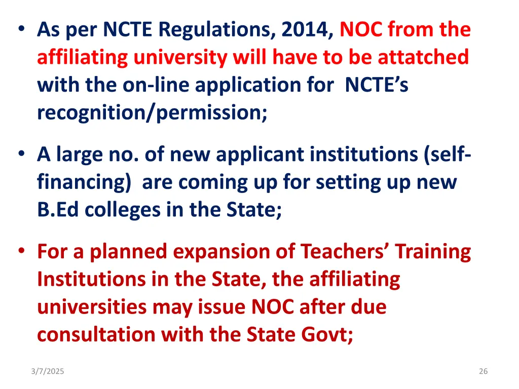 as per ncte regulations 2014 noc from