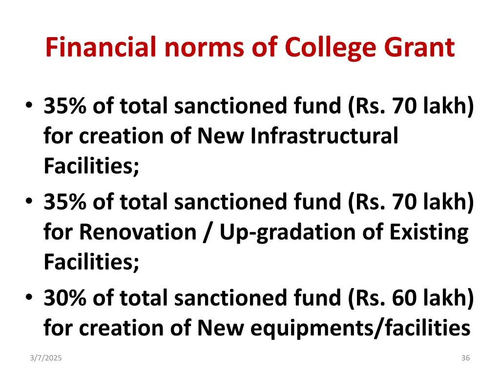 financial norms of college grant