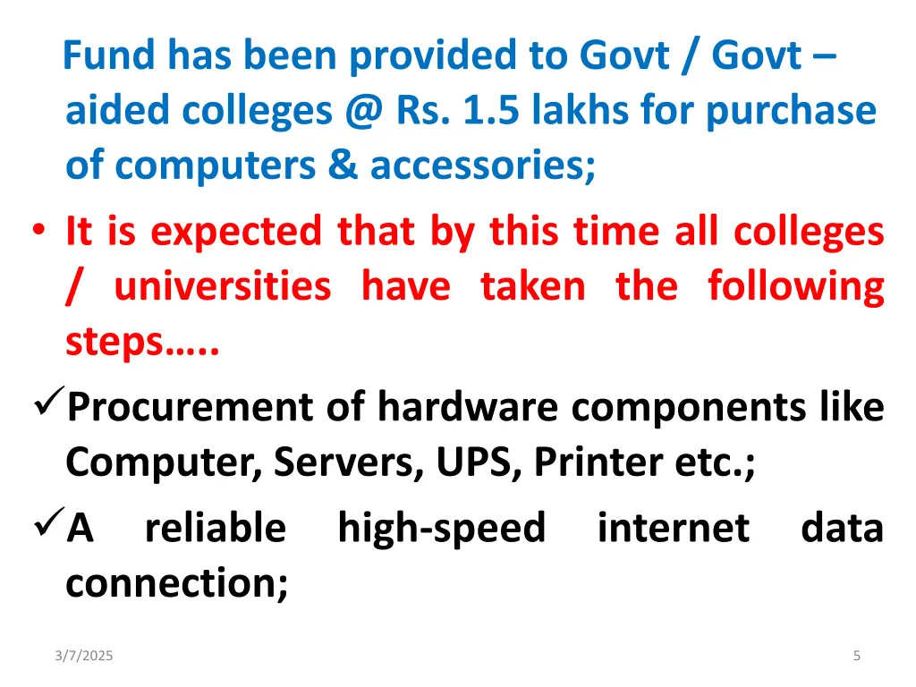 fund has been provided to govt govt aided