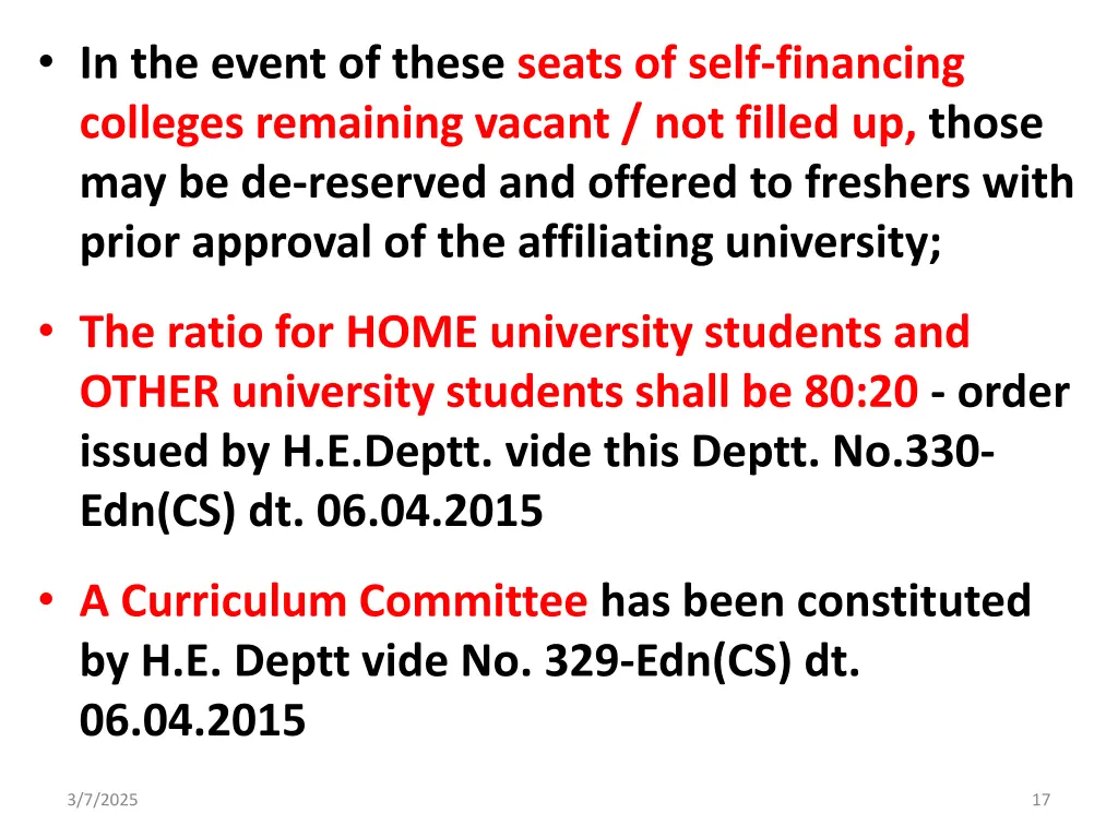 in the event of these seats of self financing