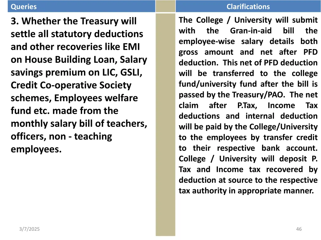 queries 3 whether the treasury will settle