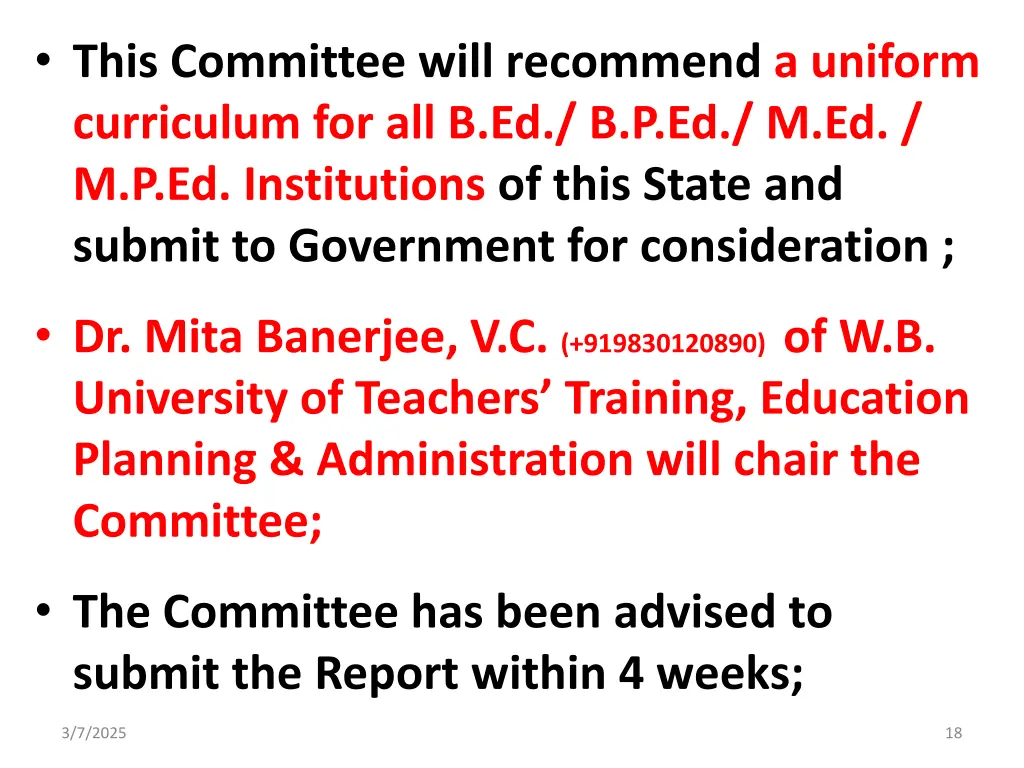 this committee will recommend a uniform