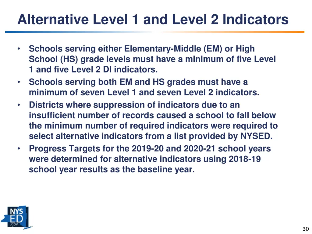 alternative level 1 and level 2 indicators