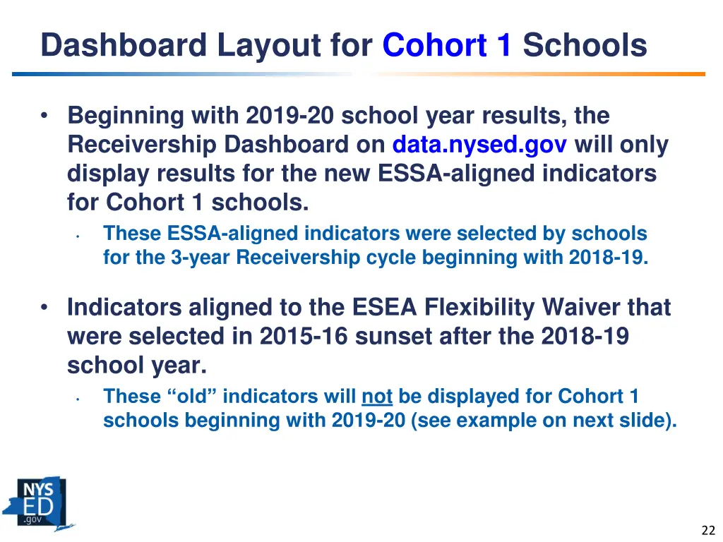 dashboard layout for cohort 1 schools