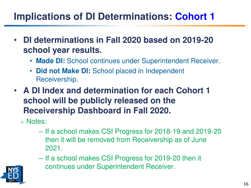 implications of di determinations cohort 1