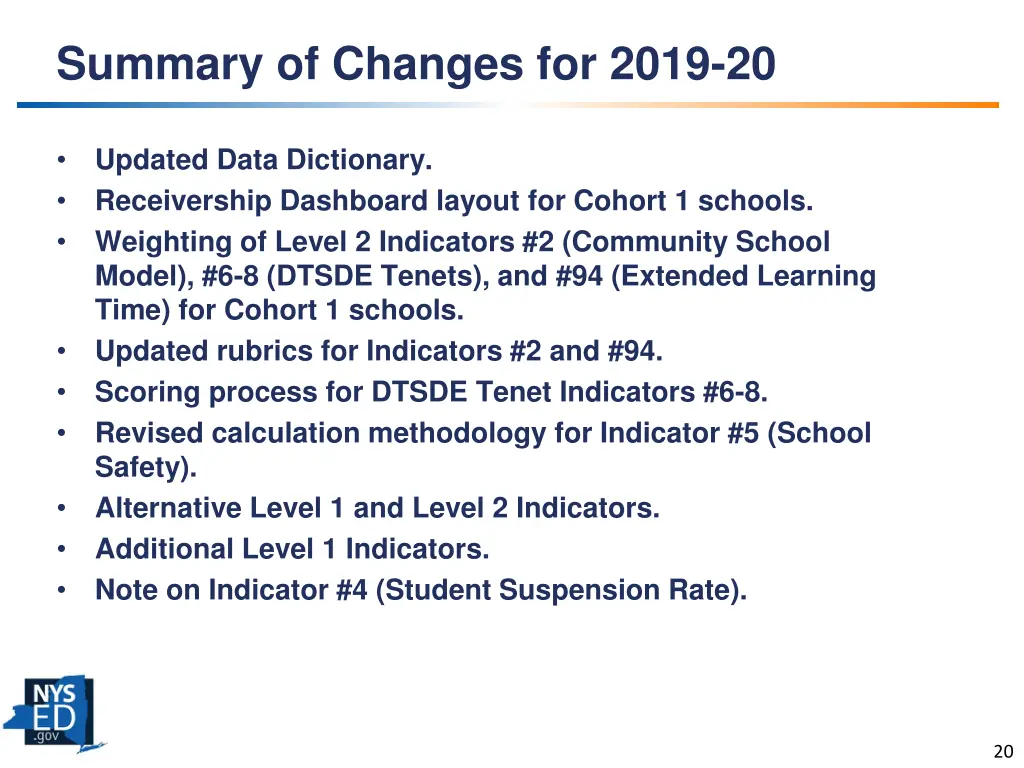 summary of changes for 2019 20