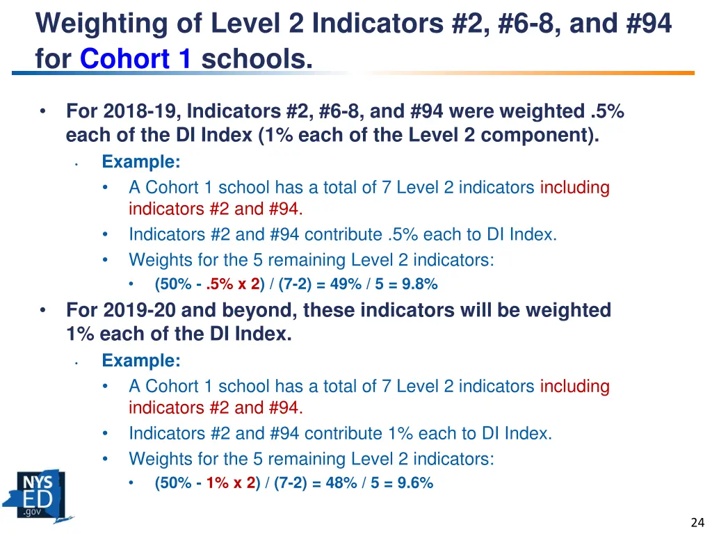 weighting of level 2 indicators