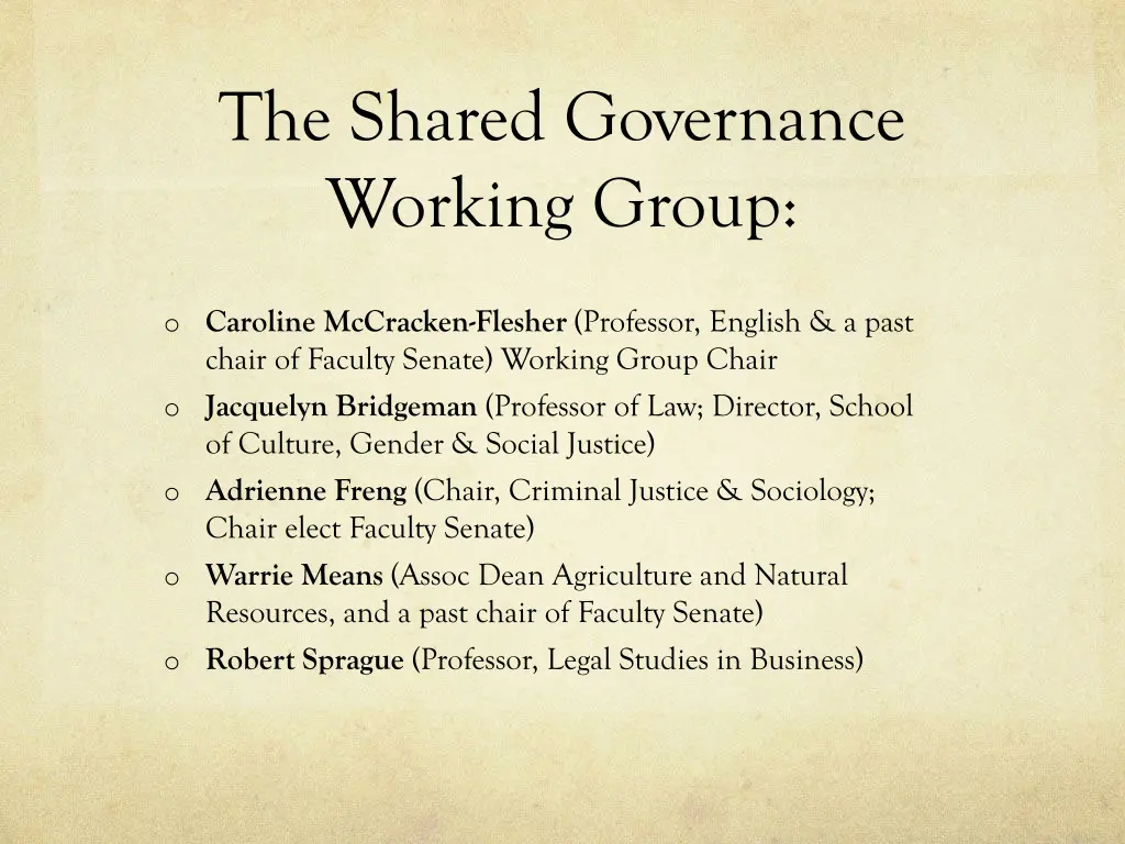 the shared governance working group
