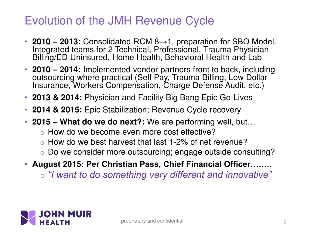 evolution of the jmh revenue cycle