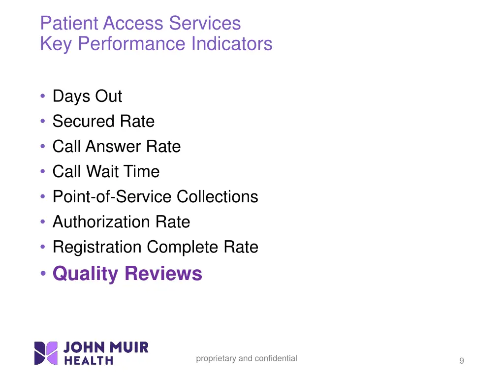 patient access services key performance indicators