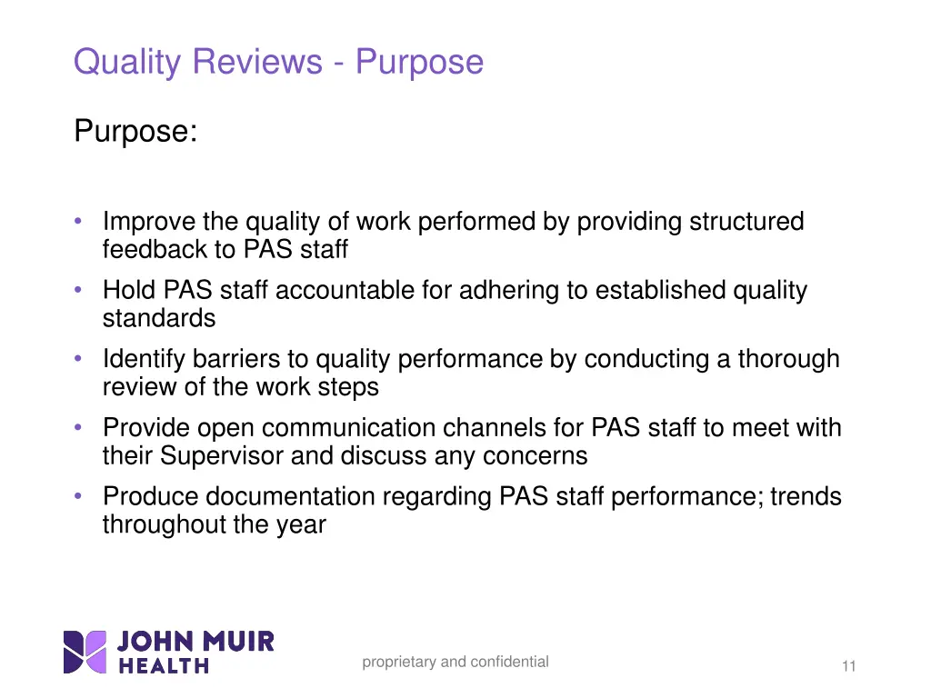 quality reviews purpose