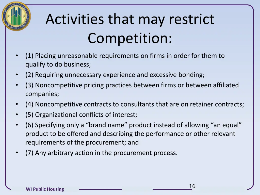 activities that may restrict competition