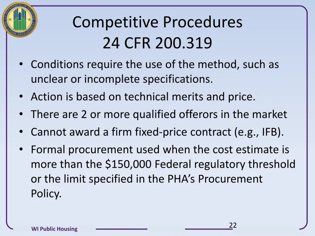competitive procedures 24 cfr 200 319 conditions