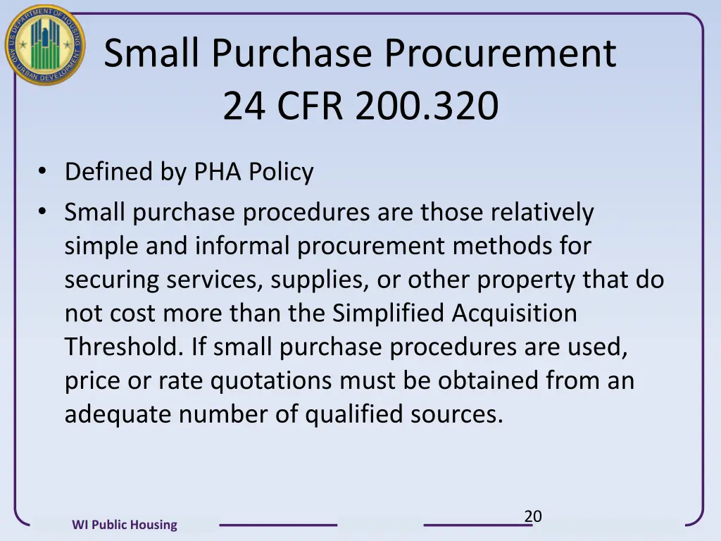 small purchase procurement 24 cfr 200 320