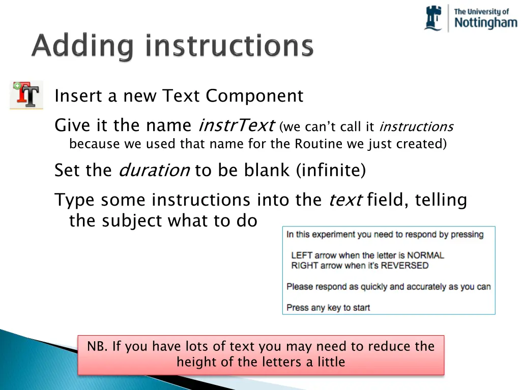 insert a new text component give it the name