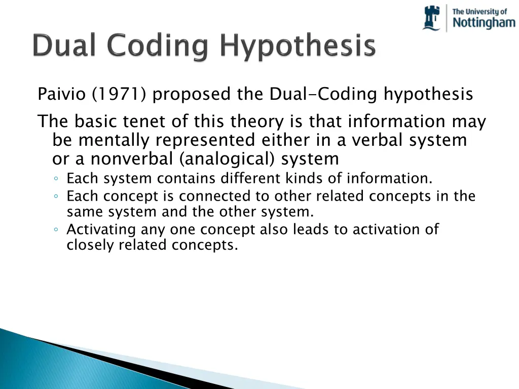 paivio 1971 proposed the dual coding hypothesis