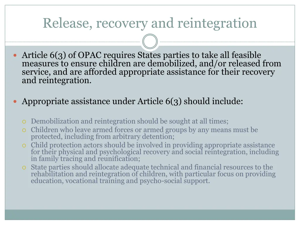 release recovery and reintegration