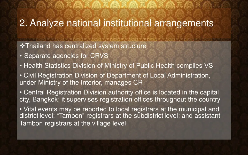 2 analyze national institutional arrangements