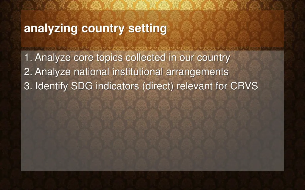 analyzing country setting 1