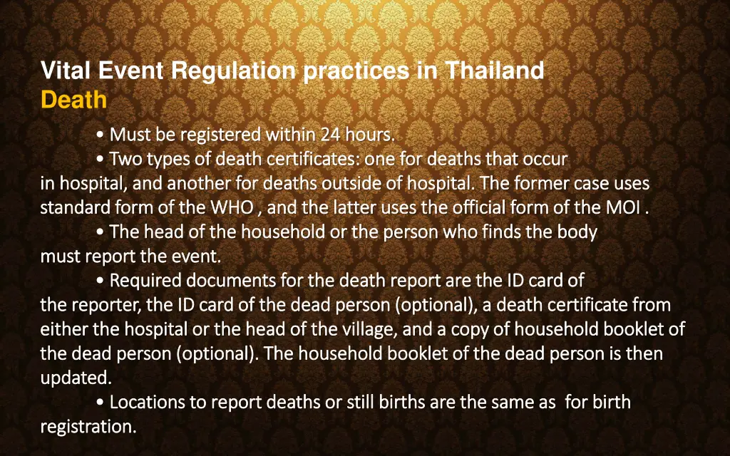 vital event regulation practices in thailand death