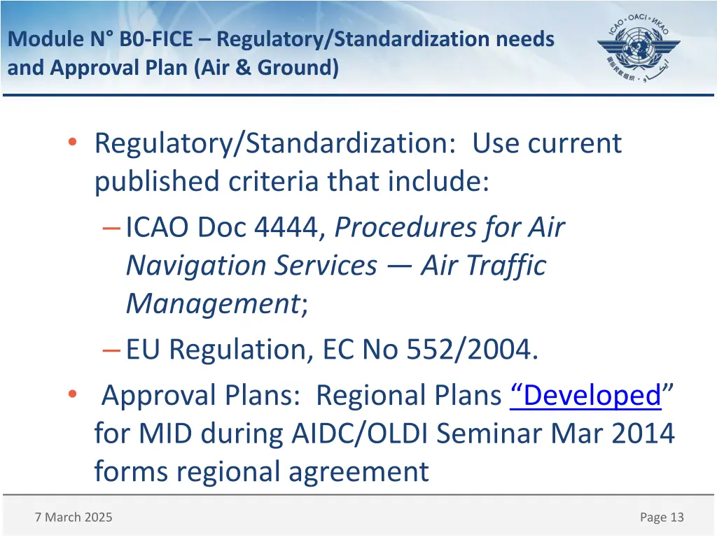 module n b0 fice regulatory standardization needs