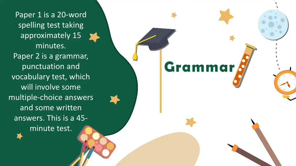 paper 1 is a 20 word spelling test taking