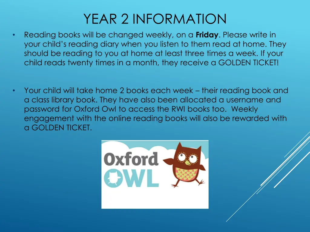 year 2 information reading books will be changed