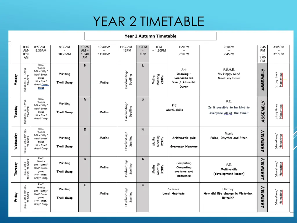 year 2 timetable