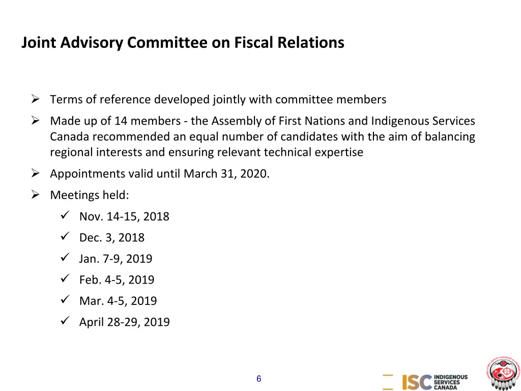 joint advisory committee on fiscal relations