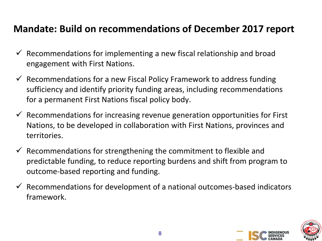 mandate build on recommendations of december 2017