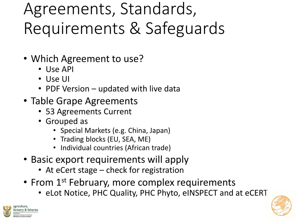 agreements standards requirements safeguards
