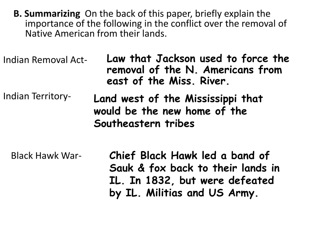 b summarizing on the back of this paper briefly