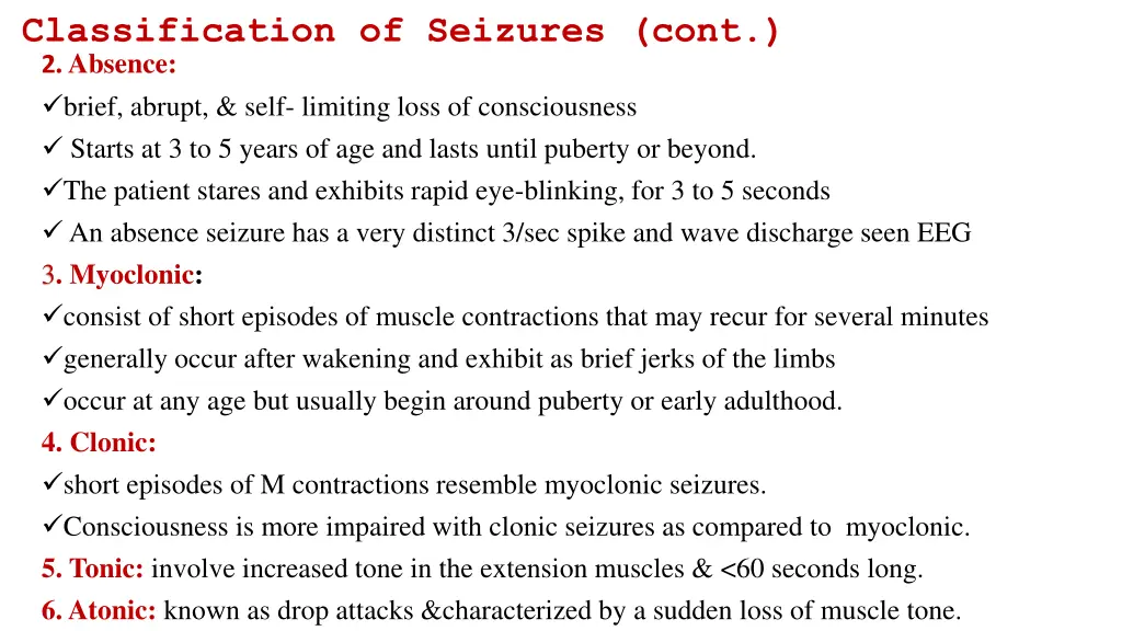 classification of seizures cont 2 absence brief