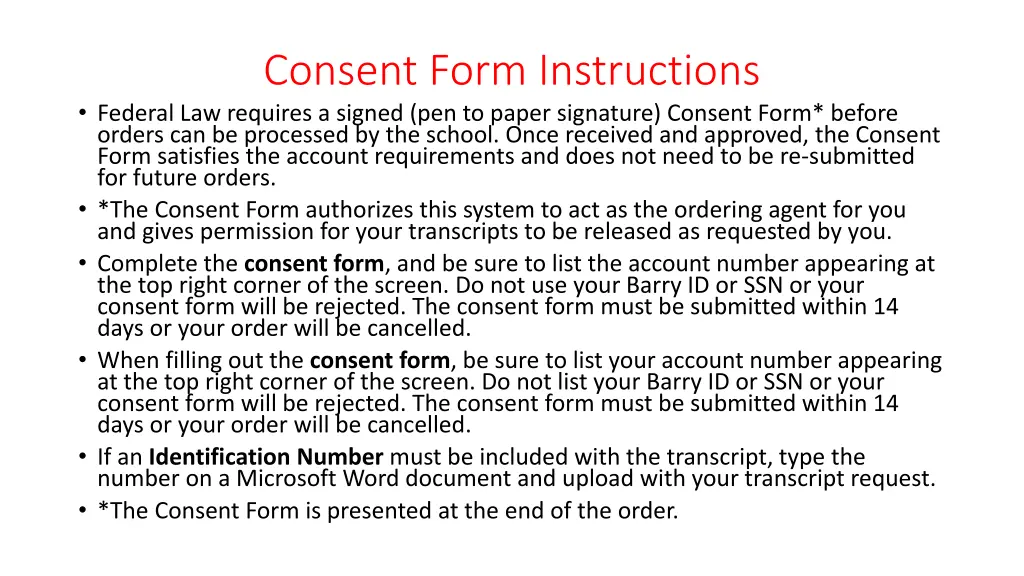 consent form instructions federal law requires