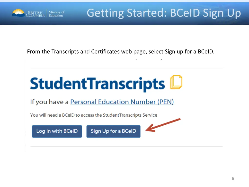 getting started bceid sign up