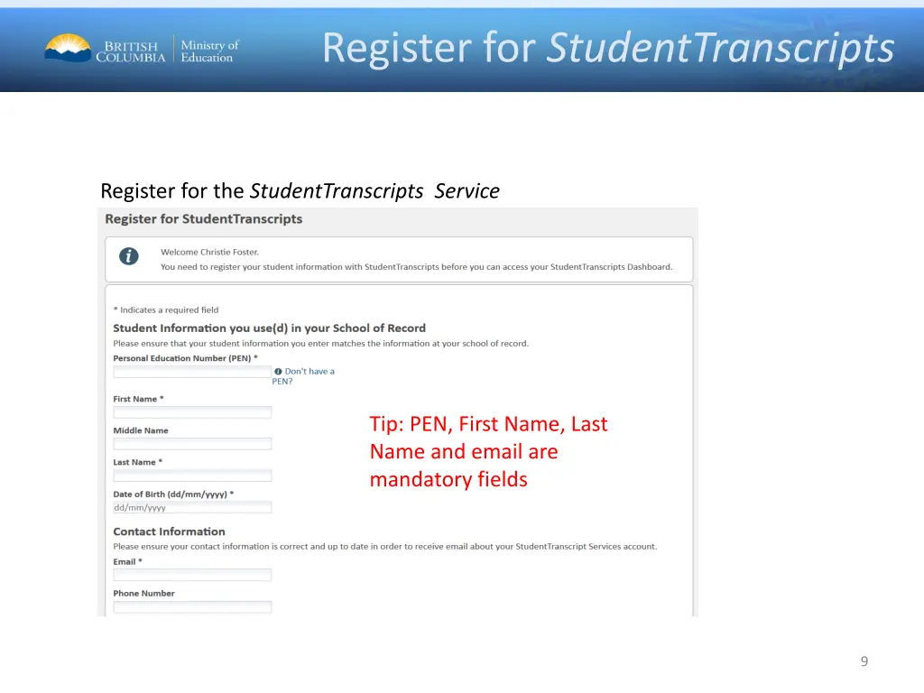 register for studenttranscripts